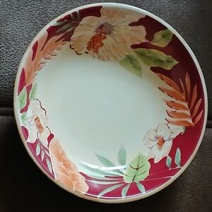 Home Trends Hibiscus And Bamboo Pasta Bowl Burgundy, Cream And Green